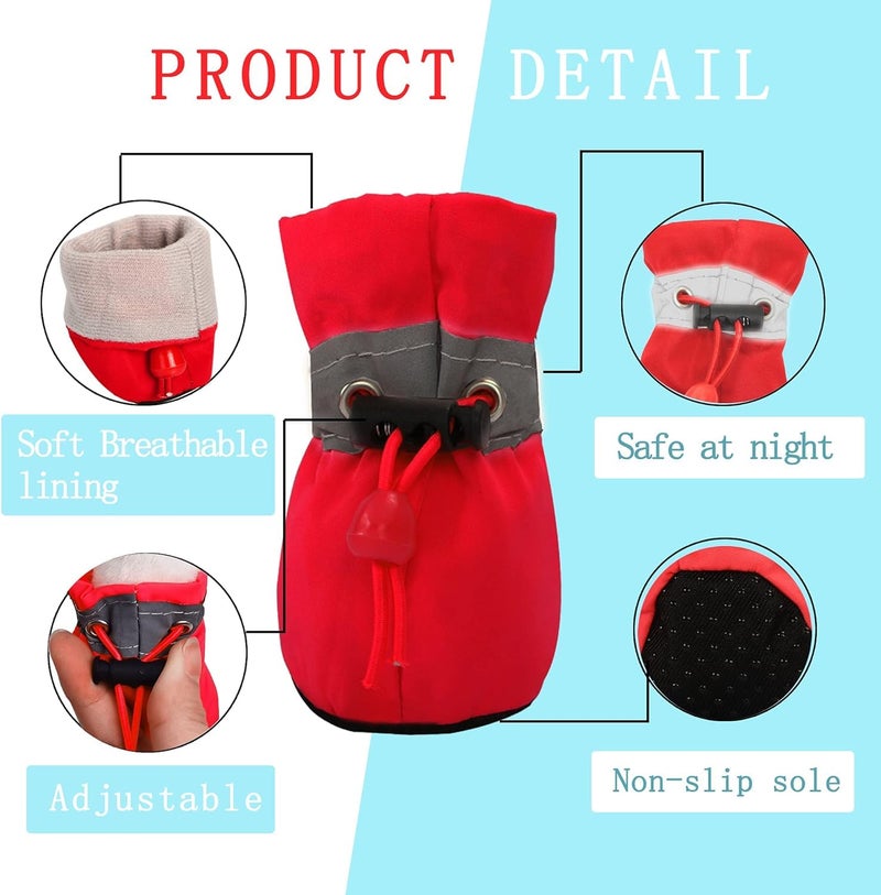 YAODHAOD Dog Shoes for Small Dogs, Puppy Dog Boots & Paw Protector for Winter Snowy Days, Anti-Slip Sole Dog Booties for Indoor Hardwood Floor 4PCS (Red,Size: 6) - Image 2